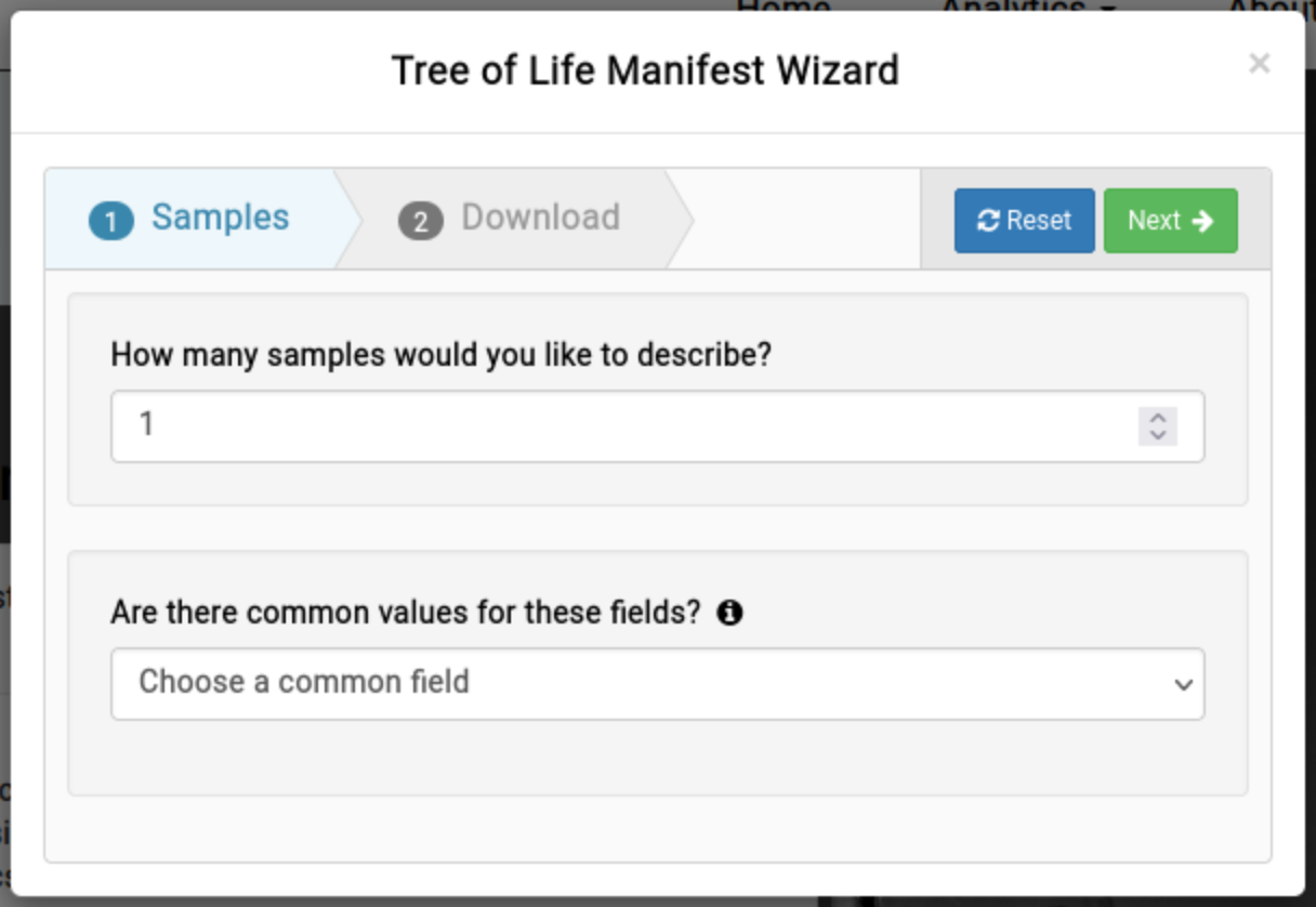 'Tree of Life (ToL) Manifest' wizard
