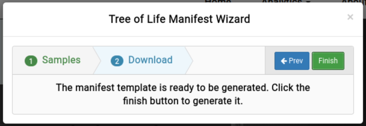 'Tree of Life Manifest' wizard 'Download' prefilled manifest step