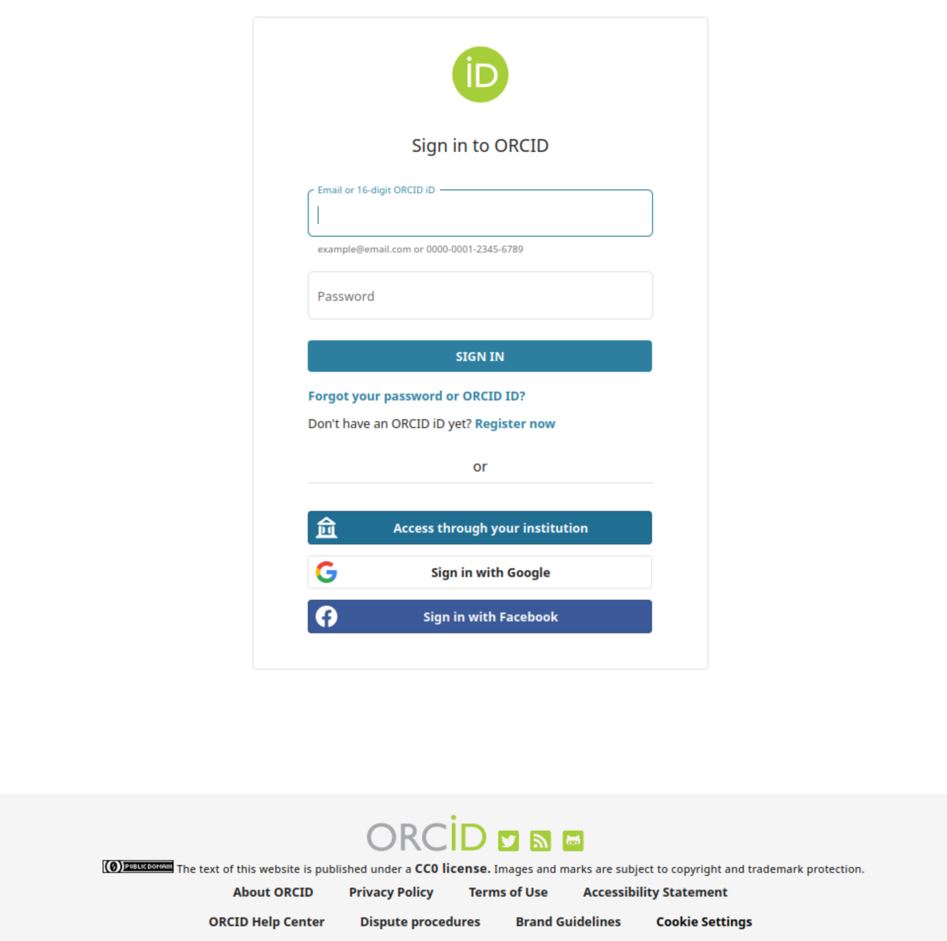 ORCID sign-in form