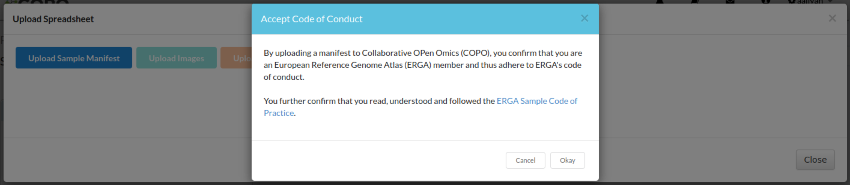 'Accept Code of Conduct' dialogue