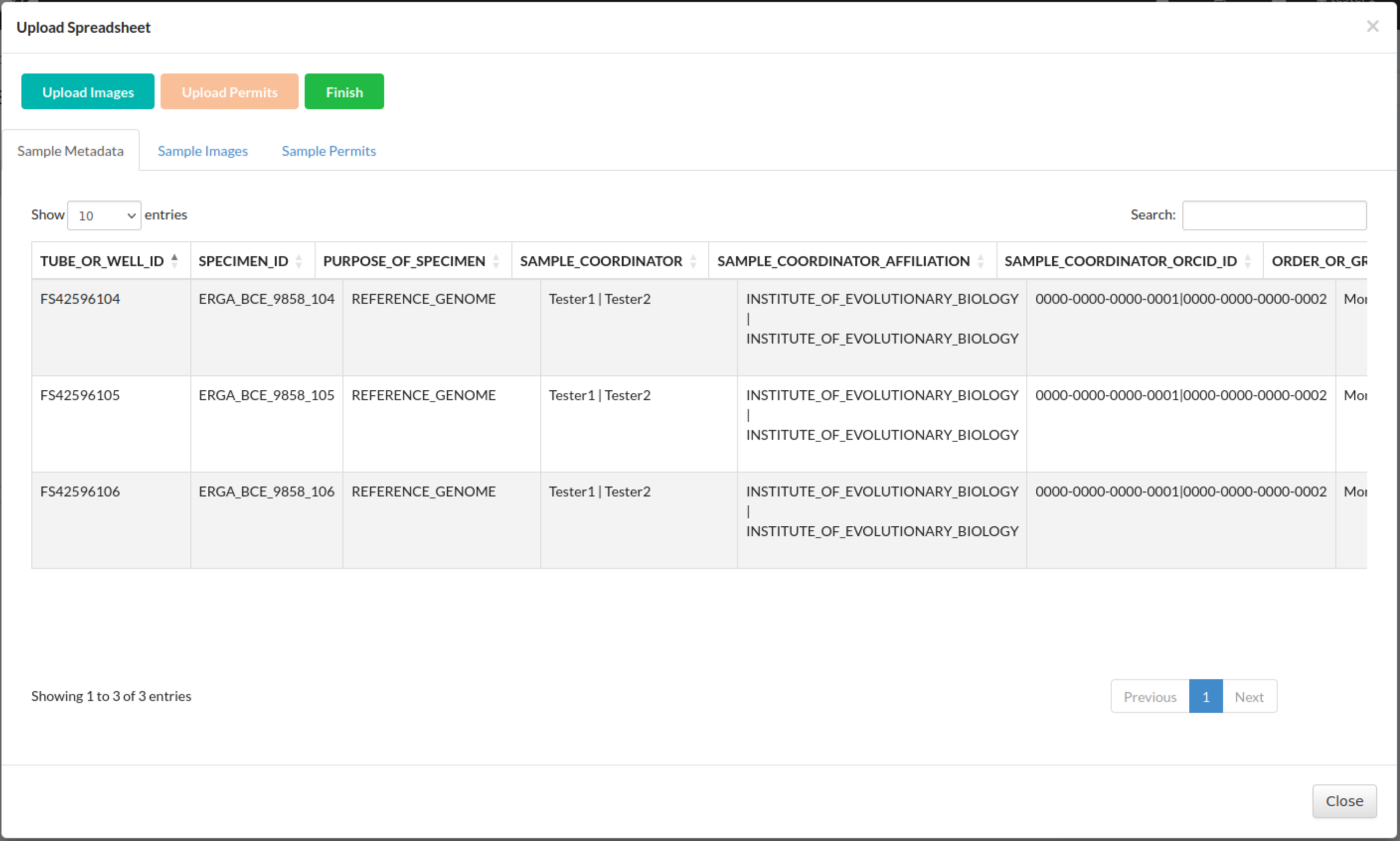 Upload Spreadsheet dialogue
